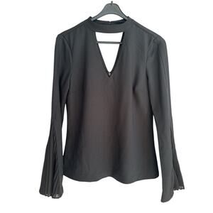 Ramy Brook | EUC Black Dbl Keyhole Neck Morgan Top w Accordion Bell Sleeves XS